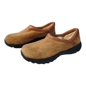 L.L. Bean Comfort Shoes Womens 8 Brown Suede Shearling Wool Round Toe Flat Solid